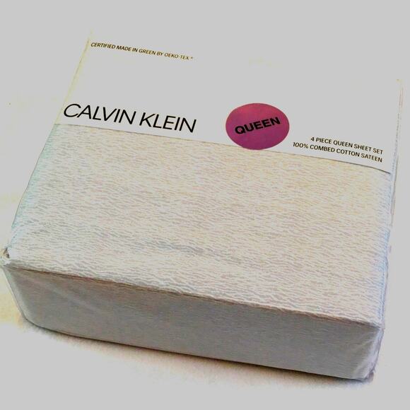 Calvin Klein Queen Sheet Set New Sateen Soft Gray Pattern - Picture 4 of 5